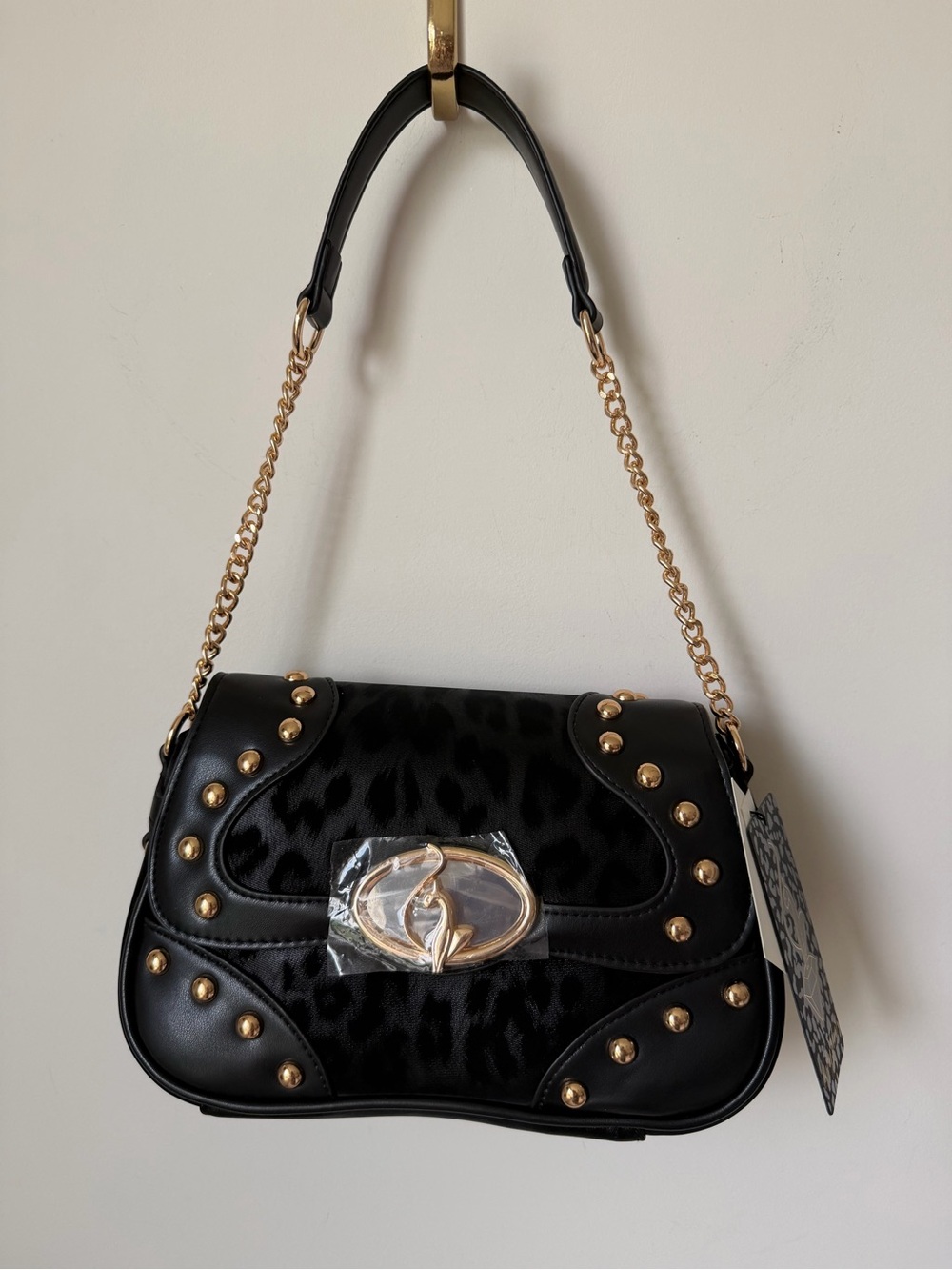 Viral baby phat Black leopard gold Studded Shoulder Bag